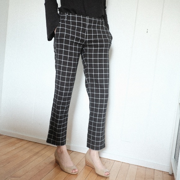 black and white windowpane pants